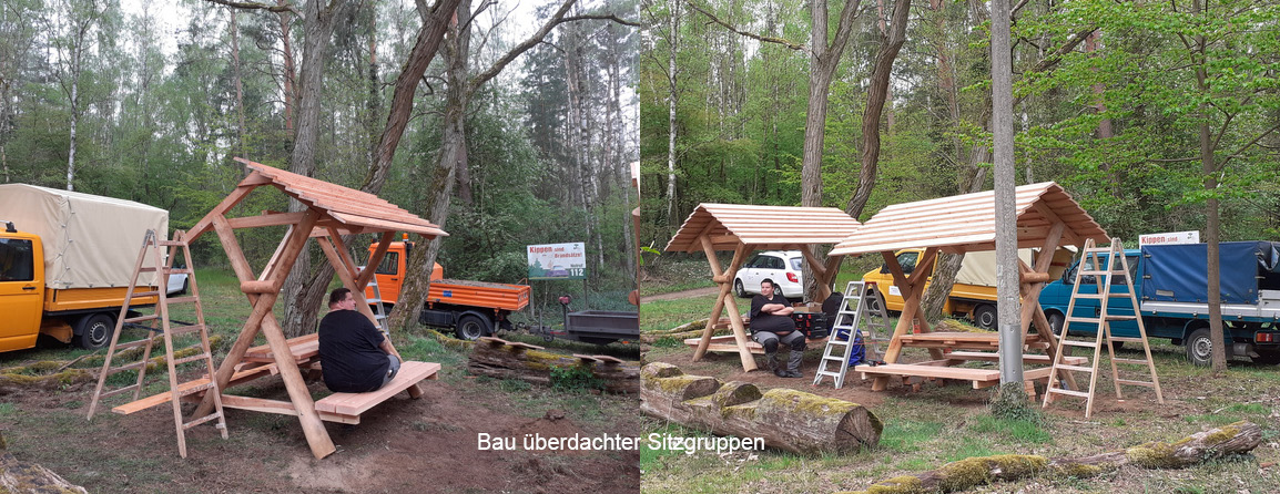zwei Fotos vom Bau der Sitzgruppen